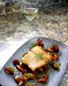 Pan Roasted Pike with Roasted Carrots and Honey-Vinegar Glaze
